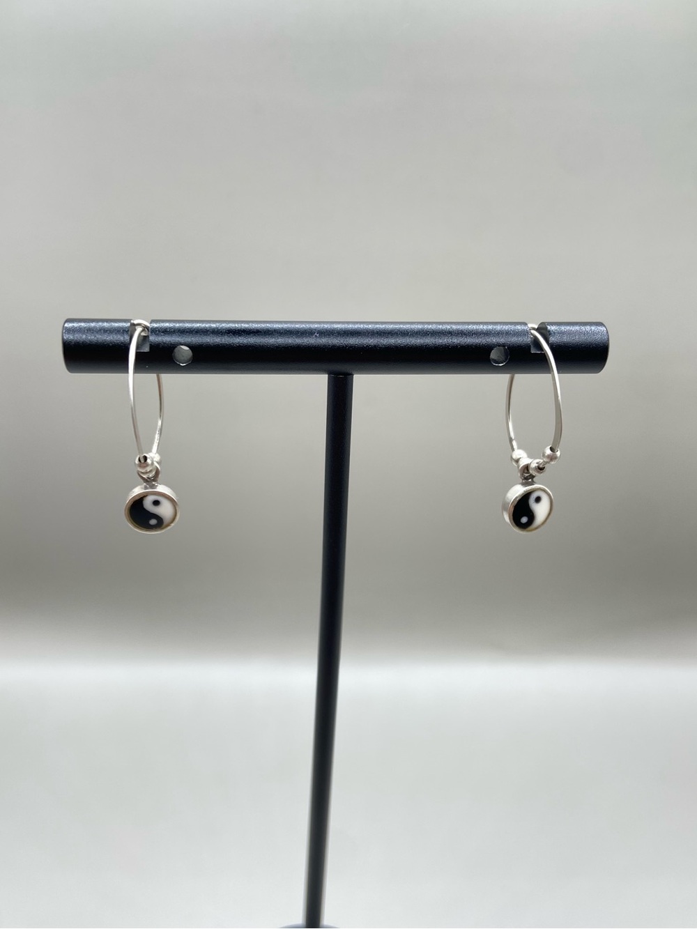 Sterling Silver Yin Yang Charm Hoop Earrings